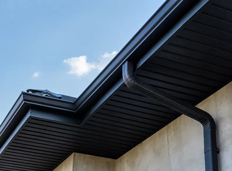 Soffite et fascia aluminium noir fraîchement installés